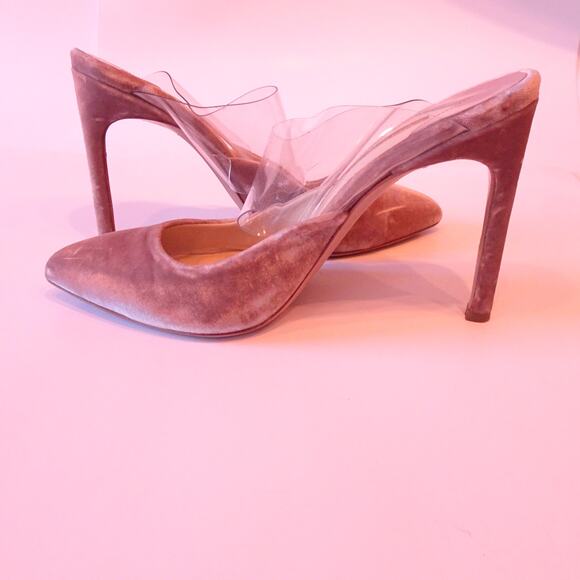 Sophia Webster Tara Velvet Clear PVC High Mules Sandals Sz 37 PINK - Picture 12 of 14